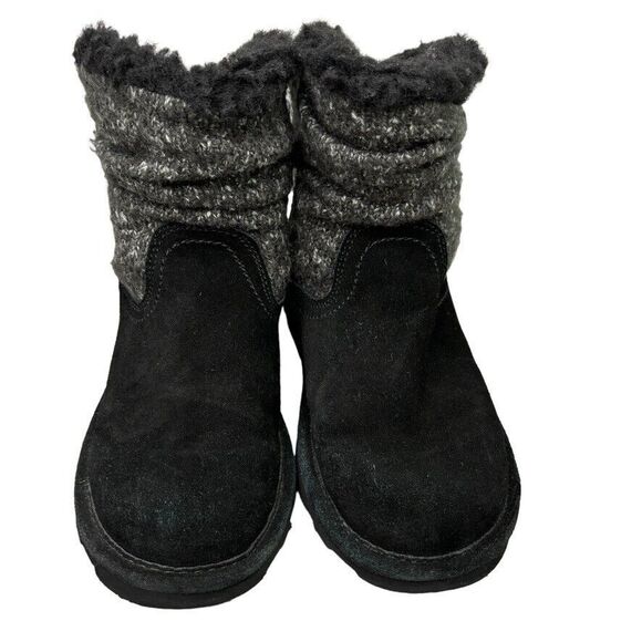 BearPaw Virginia 2133 Black Suede Wool Blend Ankle Snow Boot Unisex Youth Size 5 - Picture 2 of 11
